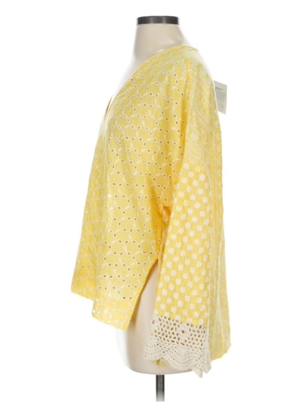 Area Stars Luna Yellow Eyelet Boho Blouse Lace Sleeve V Neck Oversized Top XS - Picture 5 of 7